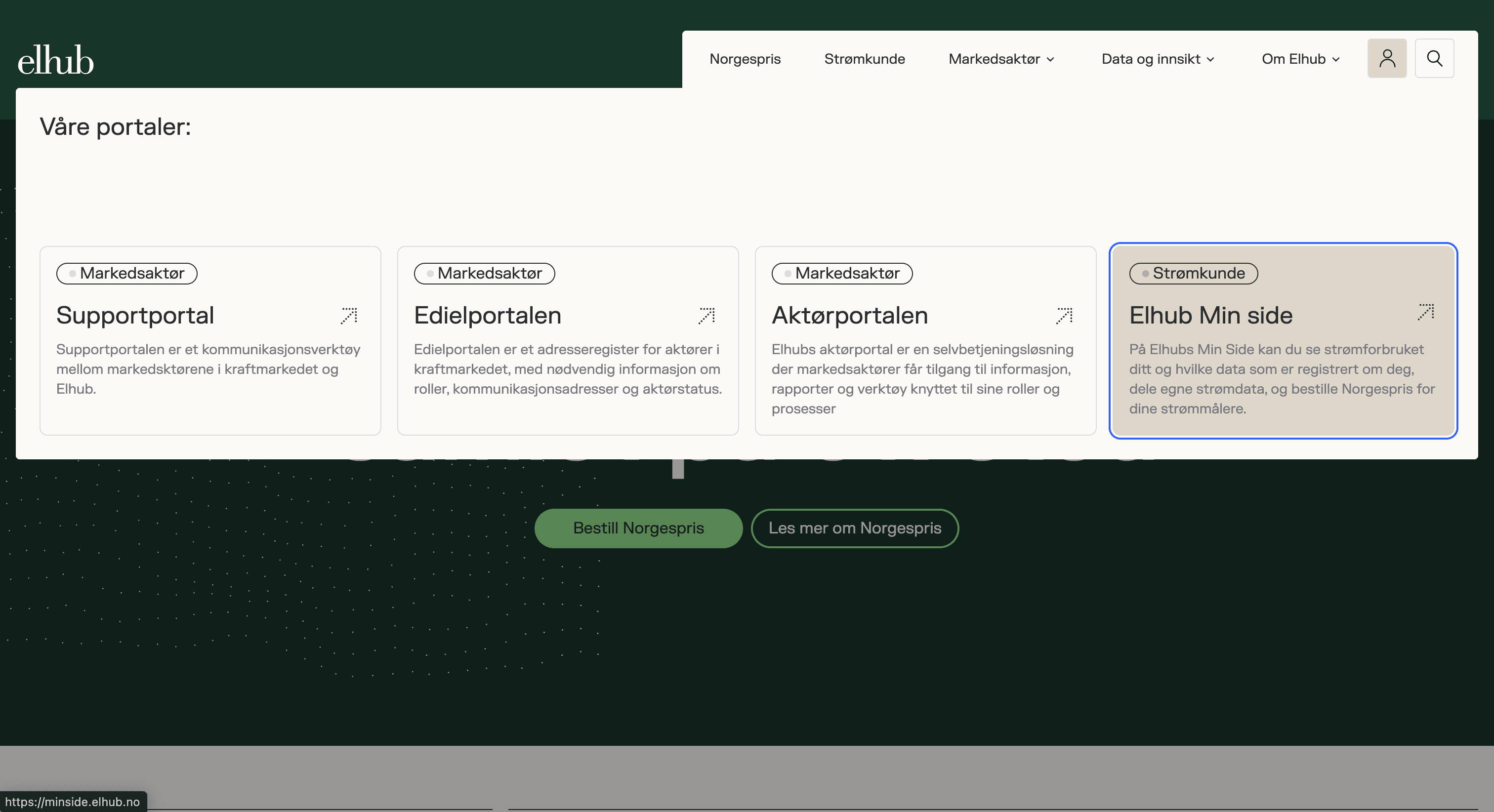 Steg 1: Gå til min side på https://minside.elhub.no